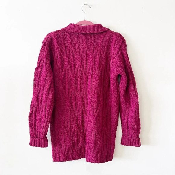 Aran Crafts Ireland Merino Wool Cable Knit Sweater Size Small Fuchsia Cardi NWT - Picture 2 of 9